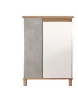 Komody a skrinky SMART komoda na nožičkách, biela/betón/sepet