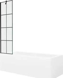 Sprchové dvere MEXEN/S - Cubik obdĺžniková vaňa 170 x 70 cm s panelom + vaňová zástena 50, čierna vzor 550317070X9505007077