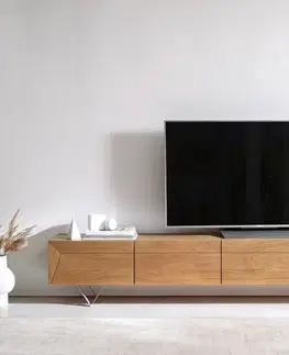 Televízne stolíky DELIFE TV stolík Kayu 220 cm akácia prírodná 4 dvierka podstava v tvare V