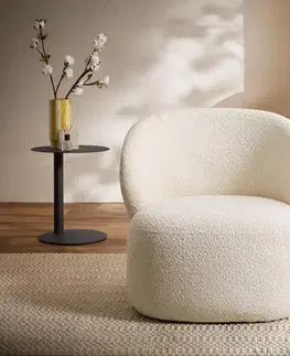 Lounge kreslá DELIFE Lounge kreslo Pulo 80x80 cm bouclé biela