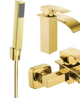 Kúpeľňové batérie MEXEN/S - Aries R77 Set umývadlovej a vaňovej batérie s príslušenstvom, zlato 744803R77-50