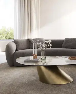 Konferenčné stolíky DELIFE Konferenčný stolík Edge oválny 140x75 cm keramika Minas Melange Conis metalická zlatá