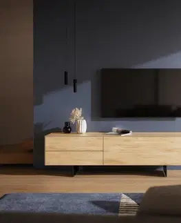 Televízne stolíky DELIFE TV stolík Cuor 180 cm keramika Laminam® Sabbia dubová farba 1 výklopné dvierka 2 zásuvky podstava závesná kov čierna