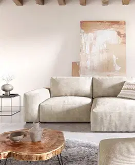 Rohové sedacie súpravy DELIFE Rohová pohovka Lanzo 230x155 cm manšester béžová variabilné ležadlo s taburetom