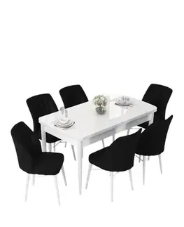 Jedálenské sety Extendable Dining Table & Chairs Set (7 Pieces) Nef - White, Black