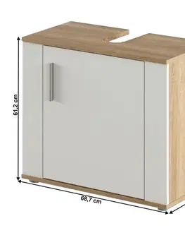 Kúpeľňový nábytok KONDELA Lessy New 2 kúpeľňová skrinka pod umývadlo biela / dub sonoma