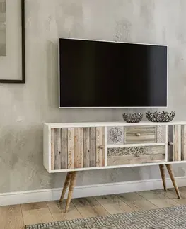 Konferenčné stolíky Televízny stolík Odense v bielej a orechovej farbe