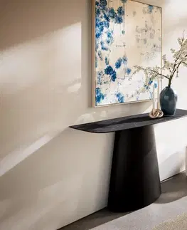 Konzolové stolíky DELIFE Konzolový stolík Edge zaoblený 140×40 cm keramika Laminam® Nero Greco antracitová kužeľová kovová čierna