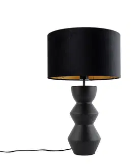 Stolné lampy Dizajnová stolná lampa čierna s tienidlom z velúru čierna so zlatom 35 cm - Alisia