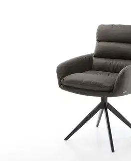 Jedálenské stoličky DELIFE Otočná jedálenská stolička Abelia-Flex s opierkami mikrovlákno antracit vintage krížová podstava široká čierna 360° otočná hojdacia funkcia