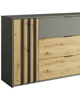 Komody so zásuvkami a dvierkami Komoda Rimini 1d3sz Šedá/Dub Artisan