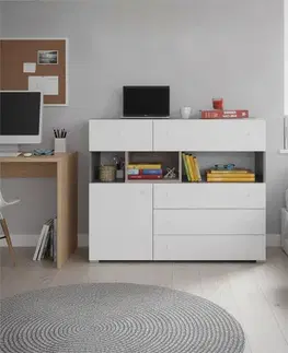 Komody Meblar  Komoda SIGMA SI12 Farba: beton/biela/dub