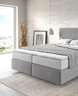Postele Boxspring DELIFE Boxspring posteľ Dream-Well 160x200 cm mikrovlákno sivá s vreckovou pružinovou matracou a visco topperom