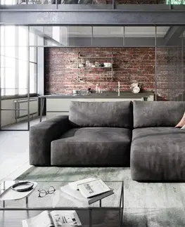 Rohové sedacie súpravy DELIFE Rohová pohovka Lanzo 230x155 cm imitácia kože vintage antracitová variabilné ležadlo