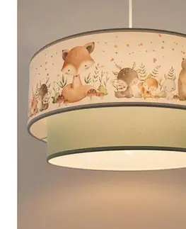Svietidlá BRILAGI- LED detský luster na lanku BOBO 1xE27/60W/230V pr. 40 cm biela/zelená/so zvieratkami. 8590828051268