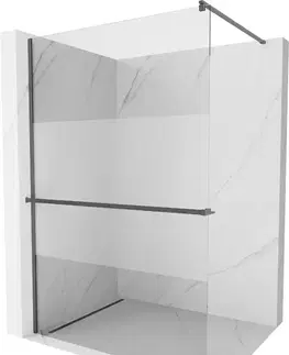Sprchové dvere MEXEN/S - Kioto+ Sprchová zástena s poličkou WALK-IN 120 x 200, transparent/dekor, grafit kartáčovaná 800-120-121-66-35