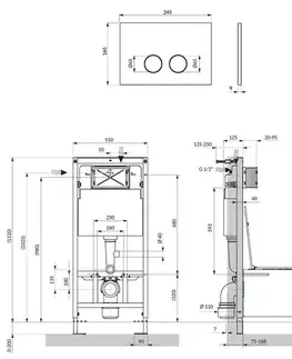 Záchody OMNIRES - Set: STRONGFRAME podomietkový rám ECO + STEEL-R45 nerez tlačidlo, čierny polomat STFWCECO1R45-RBL