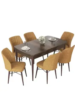 Jedálenské sety Extendable Dining Table & Chairs Set (7 Pieces) Nef - Baroque, Cappuccino