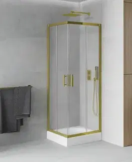 Vane MEXEN/S - Rio sprchovací kút štvorec 70 x 70, dekor, zlato + vanička Rio vrátane výpuste 860-070-070-50-30-4510