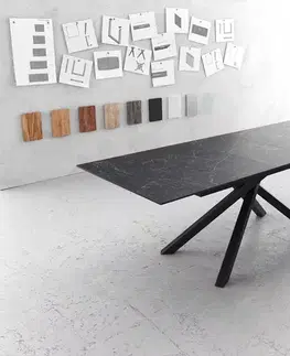 Jedálenské stoly DELIFE Jedálenský stôl Edge 180-220x90 cm keramika Laminam®Nero Greco antracitová krížová podstava obdĺžnik čierny rozkladací