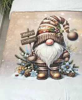 Deky Vianočná deka luxury baranková z mikroplyšu Škriatok hnedý 150x200cm TiaHome