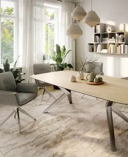 Jedálenské stoly DELIFE Jedálenský stôl Edge zaoblený 260×120 cm keramika Laminam® sabbia dubová farba Zenthara hranatý nerezová oceľ