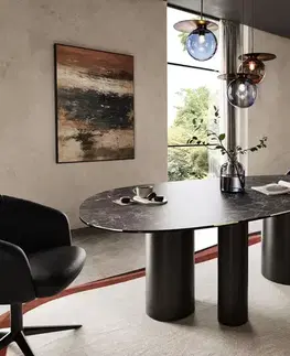 Jedálenské stoly DELIFE Jedálenský stôl Edge oválny 220x120 keramika Laminam® Nero Greco antracitová Troa kov čierna