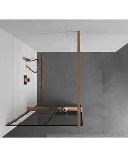 Sprchové dvere MEXEN/S - Kioto+ Sprchová zástena WALK-IN s poličkou a držiakom uterákov 80 x 200, čierny vzor, meď kartáčovaná 800-080-121-65-77