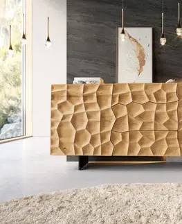 Komody DELIFE Komoda Solu 175 cm dub prírodná 2 dvierka 3 zásuvky závesná kov čierna 3D čelá