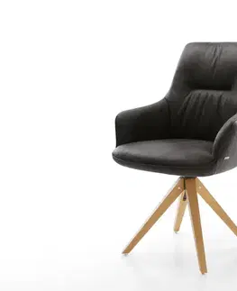 Jedálenské stoličky DELIFE Jedálenská stolička Zelia-Flex s opierkami mikrovlákno antracitová vintage drevená podstava hranatá prírodná 180° otočná vrecková pružina