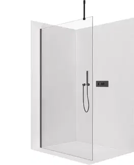 Sprchovacie kúty CERANO - Sprchová zástěna Walk-in Onyx Top Cube L/P - 8 mm - hranatá vzpěra - černá matná, transparentní sklo - 50x200  CER-8050BD7038