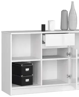 Komody a skrinky Dizajnová komoda B52-120, biela / biely lesk