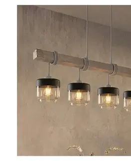 Svietidlá BRILAGI - Závesný luster na lane WOOD GLASS 4xE27/60W/230V borovica/sivá/dymová hnedá EG49927A+4xNSTK7324