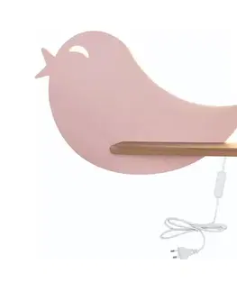 Svietidlá  LED Detské nástenné svietidlo s poličkou BIRD LED/5W/230V ružová/drevo 21-85054