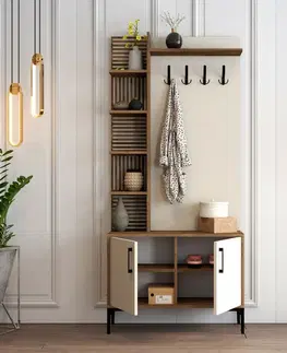 Nemý sluha Vešiak s botníkom a policami Viyana Walnut and Cream