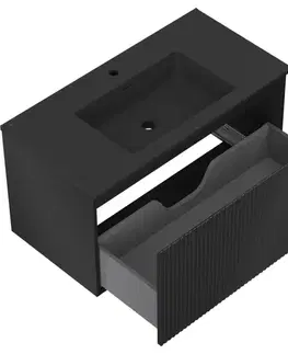 Kúpeľňový nábytok MEXEN/S - Rivel kúpeľňová skrinka 90 cm s umývadlom Otis, 1 šuplík, reliéf, čierna mat 91A20-09047-1-BF71-W18M71