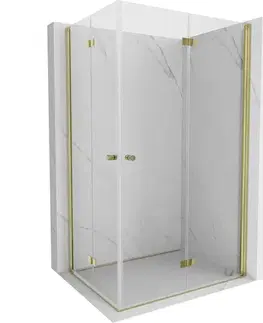 Sprchovacie kúty MEXEN/S - Mist-F Duo sprchovací kút skladacie dvere pravá 70 x 75, transparent, zlato kartáčovaná 8A6-070L-075P-55-00