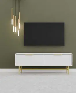 TV stolíky SLOTS TV stolík na nožičkách, biela/zlatá