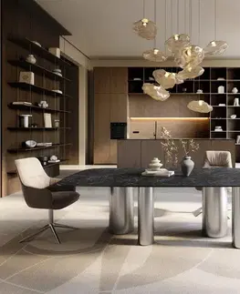 Jedálenské stoly DELIFE Jedálenský stôl Edge zaoblený 240×120 cm keramika Laminam® Nero Greco antracitová pilier nerezová oceľ kefovaná