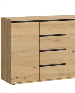 Komody do spálne Komoda Naxos 2d4s dub artisan/dub artisan čierna mat
