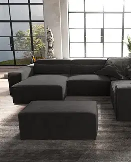 Sedacie súpravy XL DELIFE Pohovka v tvare "U" Sirpio 300x210 cm mikrovlákno čierna ležadlo variabilné s taburetom