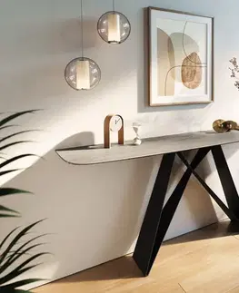 Konzolové stolíky DELIFE Konzolový stolík Edge zaoblený 180×40 cm keramika betónová sivá Velio kov čierna