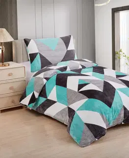 Obliečky Mikroplyšové obliečky Triangulo tyrkys 200x140cm+90x70cm TiaHome
