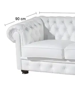 Sedacie súpravy PYKA Chesterfield kožená dvojsedačka wenge / biela (White snow)