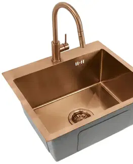 Kuchynské drezy REA/S REA/S - Oceľový drez Leo 50 BRUSH COPPER s kuchynskou batériou KPL-06015