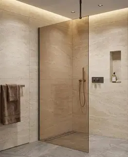 Sprchové dvere CERANO - Sprchová zástena Walk-in Onyx Top Cube Ľ/P - 8 mm - hranatá vzpera - čierna matná, bronzové sklo - 100x200 CER-689152