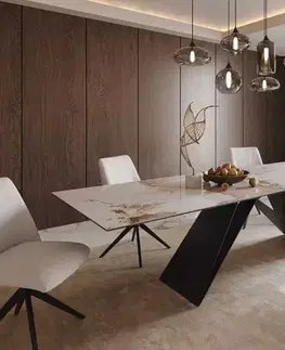 Jedálenské stoly DELIFE Jedálenský stôl Edge 300x100 keramika Minas melange bielo-béžová podstava v tvare V plochá oceľ čierna