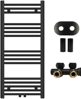 Doplnky do kúpeľne CERANO - Kúpeľňový radiátorový set Benito - ústredné vykurovanie - stredové pripojenie 50 mm - 343W - čierna matná - 1000x450 mm CER-652109