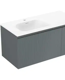 Kúpeľňový nábytok MEXEN/S - Rivel kúpeľňová skrinka 100 cm s umývadlom Vela ľavá, 1S, 1D, reliéf, grafit mat/biela mat 91A23-10047-3-BBFF66-W23L01