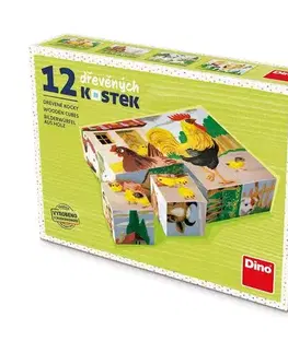 Obrázkové kocky Dino Toys Drevené kocky Domáce zvieratká 12 Dino